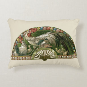 Osterhasen mit Hühnern, Vintage Art Nouveau Dekokissen