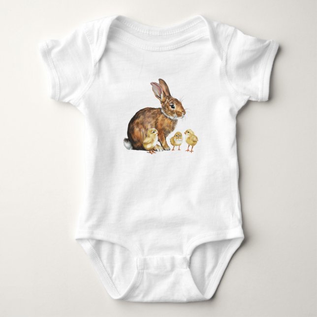 Osterhasen mit Osterhühnchen Baby Strampler (Vorderseite)