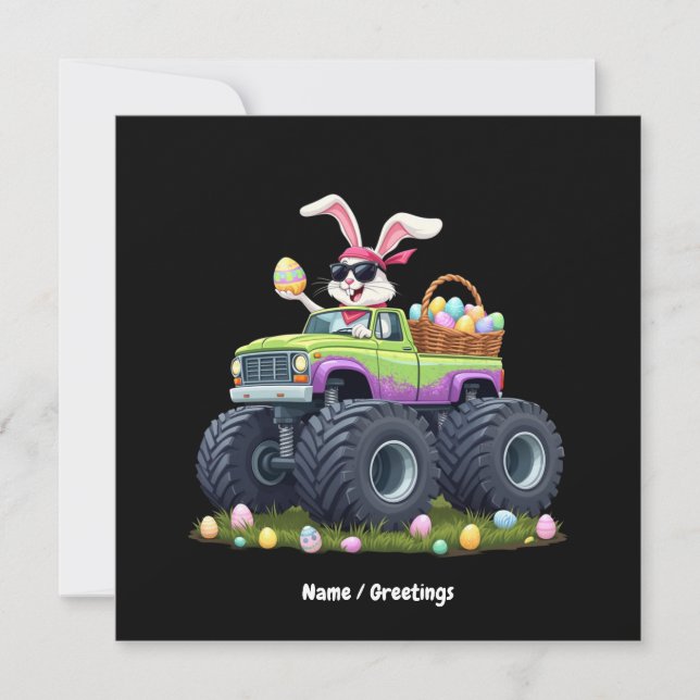 Osterhasen-Monstertruck-Eier Kinder Einladung (Vorderseite)