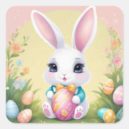 Osterhasen Niedliche Blumenaufkleber in Frühlingsf Quadratischer Aufkleber