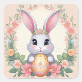 Osterhasen Niedliche Blumenaufkleber in Frühlingsf Quadratischer Aufkleber