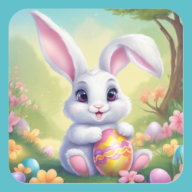 Osterhasen Niedliche Blumenaufkleber in Frühlingsf Quadratischer Aufkleber (Von Creator hochgeladen)