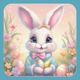 Osterhasen Niedliche Blumenaufkleber in Frühlingsf Quadratischer Aufkleber