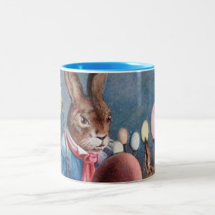 Osterhasen-Parade-Antiken-Postkarten-Tasse Zweifarbige Tasse