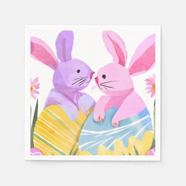 Osterhasen | Pastell-Aquarell Serviette (Vorderseite)