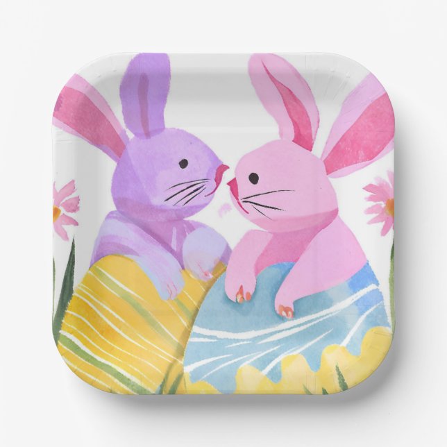 Osterhasen | Pastell Wasserfarbe Pappteller (Vorderseite)