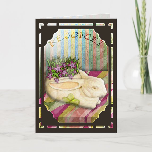 Osterhasen-Pflanzer im Blumengeschäft-Fenster Feiertagskarte (Vorderseite)