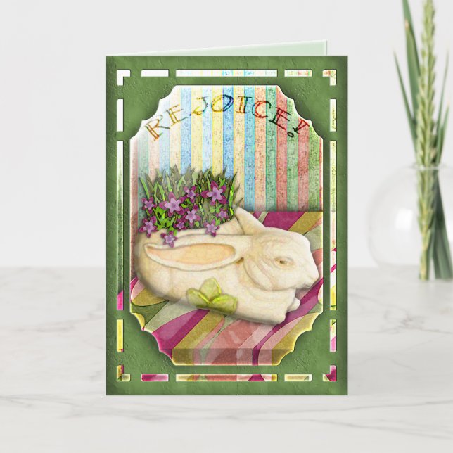 Osterhasen-Pflanzer im grünen Feiertagskarte (Vorderseite)