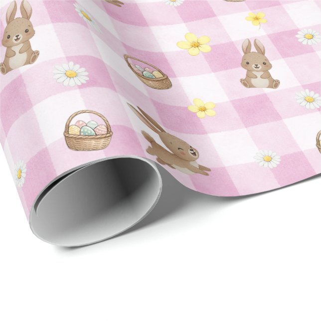 Osterhasen-Pink-Gingham-Geschenkpapier Geschenkpapier (Rolleneckpunkt)