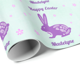 Osterhasen Rabbit Daisies Lila Personalisiert Geschenkpapier