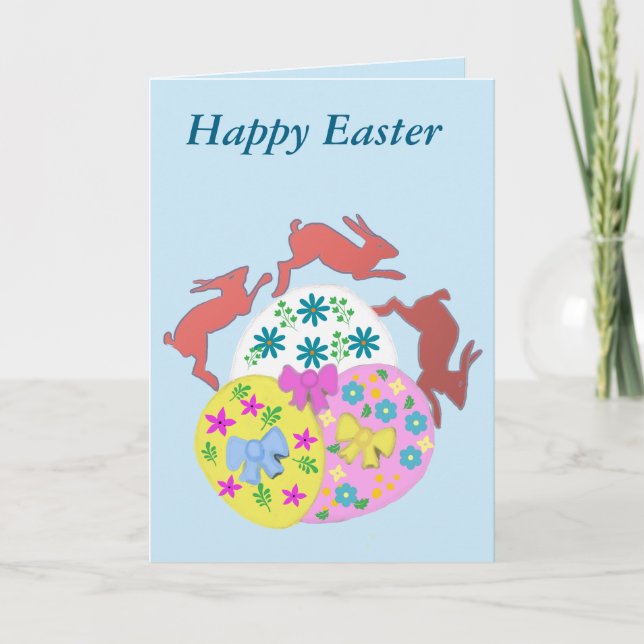 Osterhasen springen - Ostern editierbar Feiertagskarte (Vorderseite)
