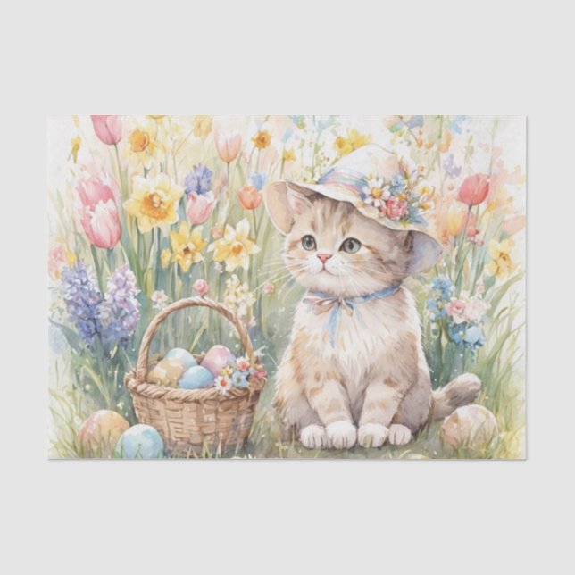 Osterhasen Tulpen und süße Katze  Seidenpapier (Vorderseite)