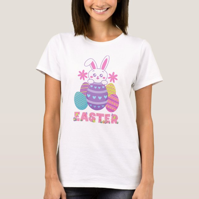Osterhasen und bunte Eier T-Shirt (Vorderseite)