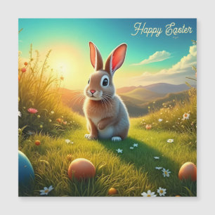 Osterhasen und farbenfrohe Eier im Frühjahrsmagie Magnetkarte
