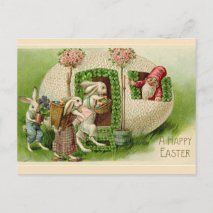 Osterhasen und Gnom-Ostergrüße im Vintage-Stil Postkarte