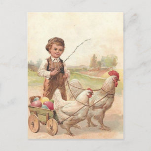 Osterhasen und Junge im Vintage-Stil Postkarte