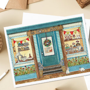 Osterhasen und Kuchenladen Wasserfarbe Postkarte