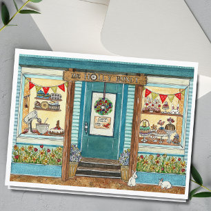 Osterhasen und Kuchenladen Wasserfarbenkarte Karte