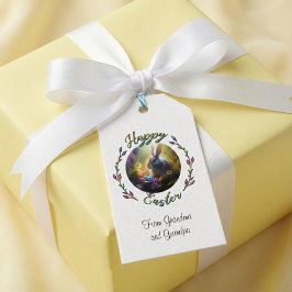 Osterhasen und Küken mit Eierkörben Geschenkanhänger