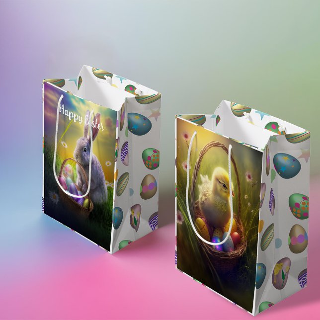 Osterhasen und Küken mit Eierkörben Mittlere Geschenktüte (Von Creator hochgeladen)