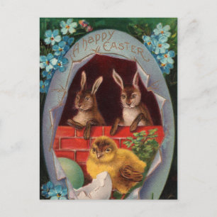 Osterhasen und Küken Vintage-Postkarte Feiertagspostkarte