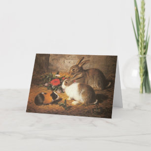 Osterhasen und Meerschweinchen mit Blumen Ostern V Feiertagskarte