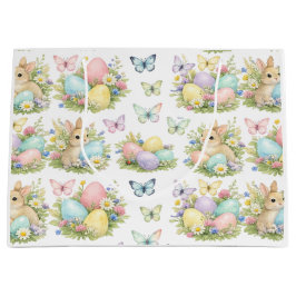 Osterhasen und Ostereier in Pastell Blumen und Sch Große Geschenktüte
