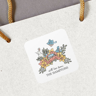 Osterhasen und Vögel Geschenkanhänger Quadratischer Aufkleber