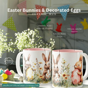 Osterhasen & verzierte Eier Keramikbecher Zweifarbige Tasse