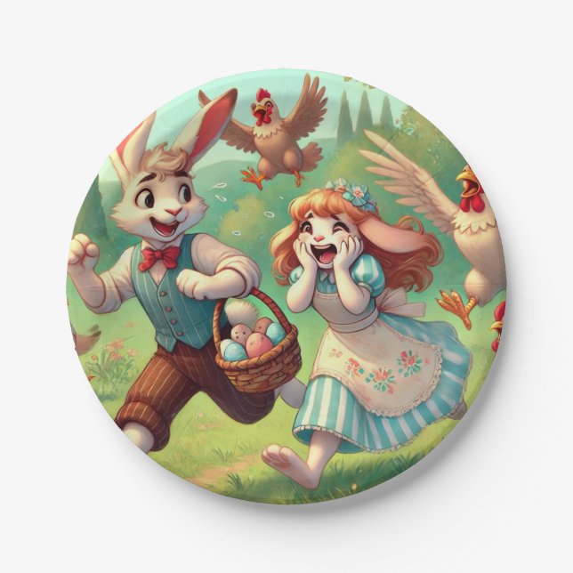 Osterhasen - Whimsischer Frühling Pappteller (Vorderseite)