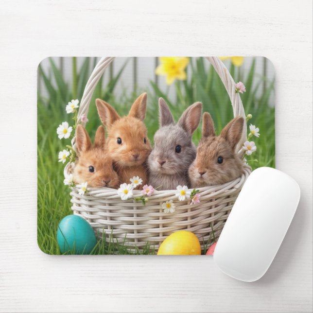 Osterhasenbabys in einem Korb Mousepad (Mit Mouse)