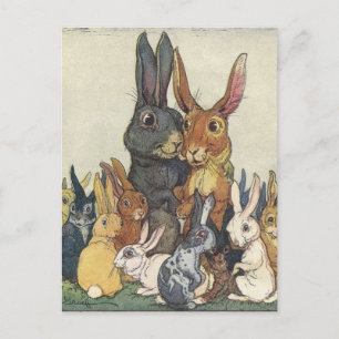 Osterhasenfamilie im Vintage-Stil Feiertagspostkarte