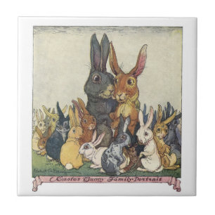 Osterhasenfamilie im Vintage-Stil Fliese