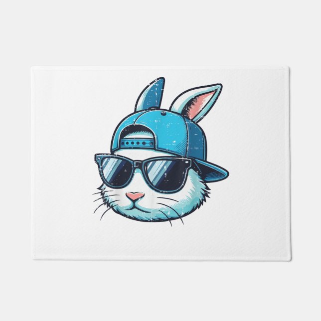Osterhasengesicht Baseballkappe Sonnenbrille Hase  Fußmatte (Vorderseite)