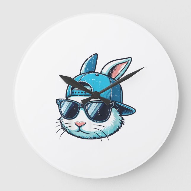 Osterhasengesicht Baseballkappe Sonnenbrille Hase  Große Wanduhr (Vorderseite)
