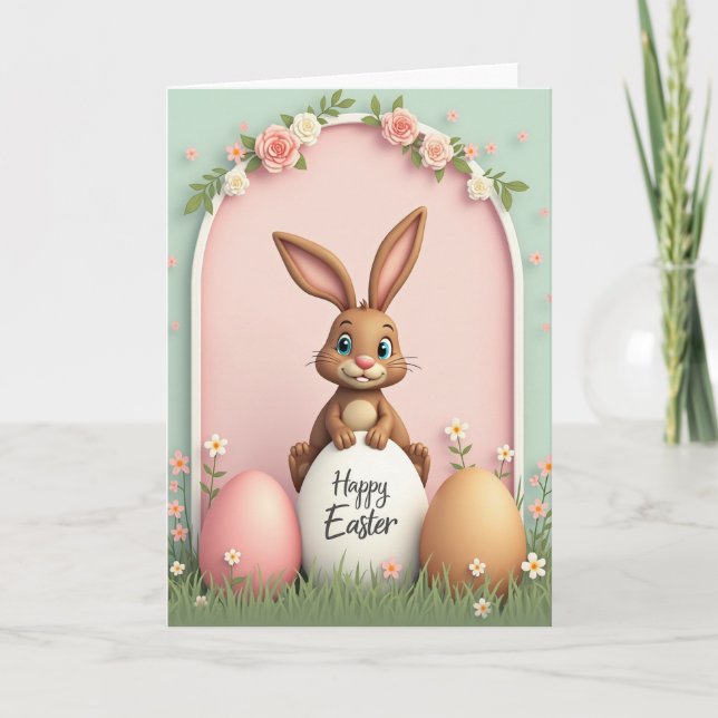 Osterhasenkarte mit Rosenbogen Karte (Vorderseite)