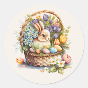 Osterhasenkorb mit pastellfarbenen Blumen Vintage Runder Aufkleber