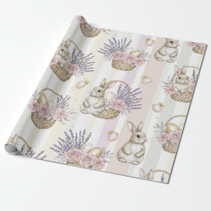 Osterhasenkorb Pastell-Goldstreifen Geschenkpapier