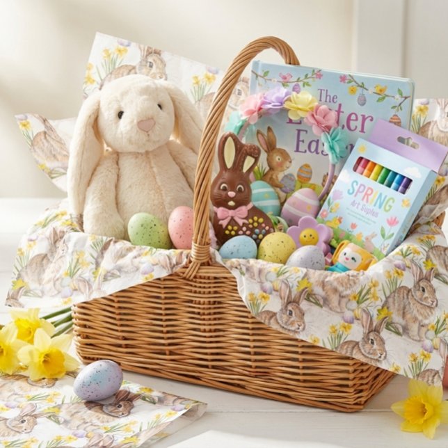 Osterhasenmuster  seidenpapier (Line your Easter baskets with Rabbit and daffodil pattern tissue paper. )