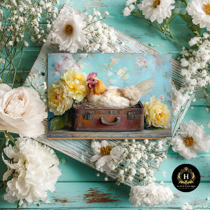 Osterhenne Vintage-Brauner Koffer Florales Dekoupa Seidenpapier