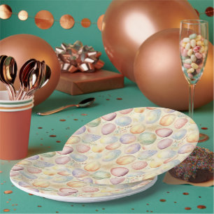 Osterhintergrund mit Eiern, Blume und Vögeln Pappteller