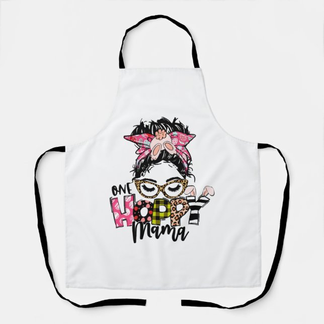 Osterhoppe Mama Messy Bun Mama Bunny Leopard Schürze (Vorderseite)