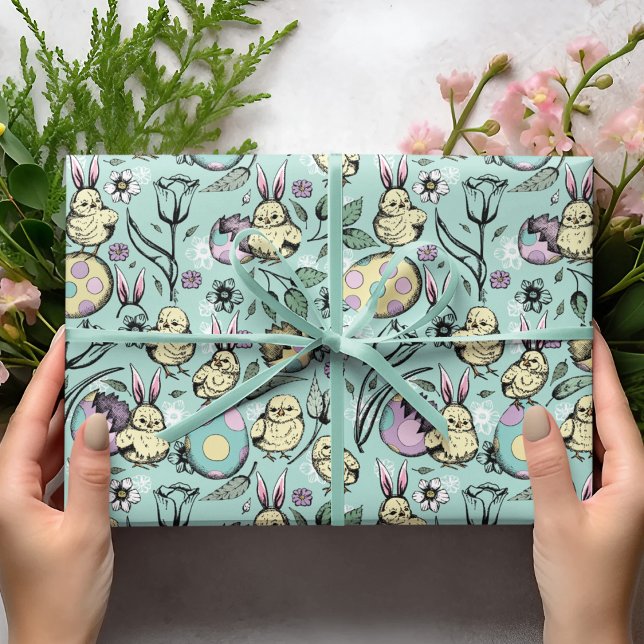 Osterhühner & Bunny Ears, Eier & Blume Geschenkpapier (Von Creator hochgeladen)
