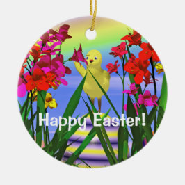 Osterhühner und -Blume Keramikornament