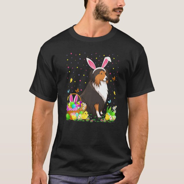 Osterhund Hund Bunny Egg Jagdrevier Sheltie Este T-Shirt (Vorderseite)