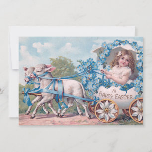 Osterillustration im Vintage-Stil mit Mädchen und  Feiertagskarte