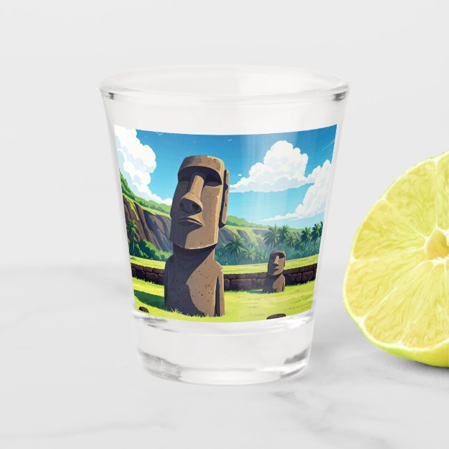 Osterinsel Chile Moai Reisen Schnapsglas (Vorderseite)