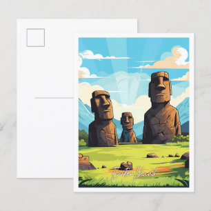 Osterinsel Chile Vintage Reiseillustration Postkarte