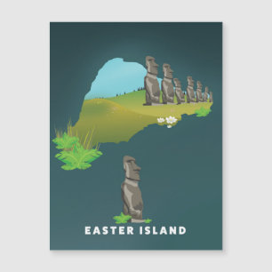 Osterinsel Illustrierte Karte Reiseplakat drucken.