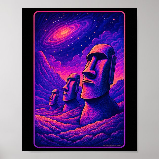 Osterinsel Moai-Köpfe - Rapa Nui Alien-Galaxie A Poster (Vorne)